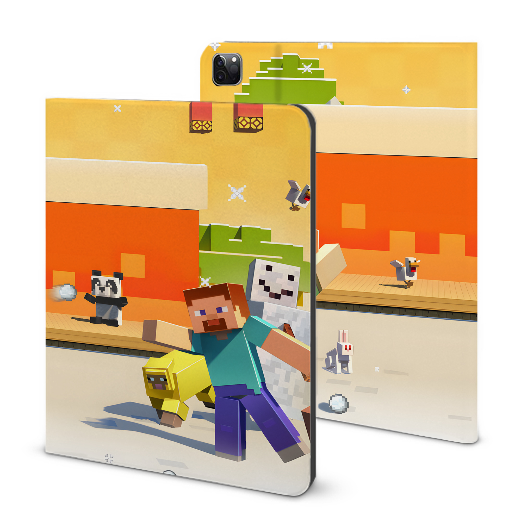 （画像用） マインクラフト ブロックの世界 Minecraft MC Block world IPad ケース ブック型 PUレザー TPU 耐衝撃 軽量 薄型 ペン収納なし 全面保護 IPad 各モデル対応